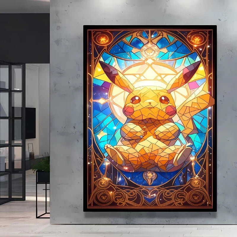 Pokémon Bulbasaur & Pikachu Canvas Wall Art – Bright Garden Themed Cartoon Home Living Room Decor
