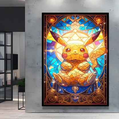 Pokémon Bulbasaur & Pikachu Canvas Wall Art – Bright Garden Themed Cartoon Home Living Room Decor
