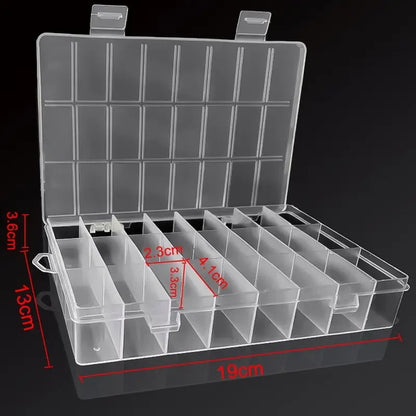 Caja de Almacenamiento de Plástico con 24 Rejillas – Estuche Organizador con Compartimentos para Joyas, Pendientes, Cuentas y Piezas Pequeñas para Almacenamiento en el Hogar, Manualidades y Organización de Exhibiciones