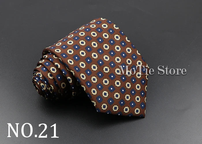 Men's 7.5cm Soft Silk Necktie – Floral & Dot Pattern Tie for Weddings, Business, Parties & Formal Wear