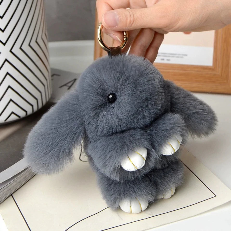 ZAKOL 15CM Fluffy Rabbit Fur Pompon Keychain – Soft Cute Bunny Plush Key Ring & Bag Charm, Adorable Gift Accessory for Girls