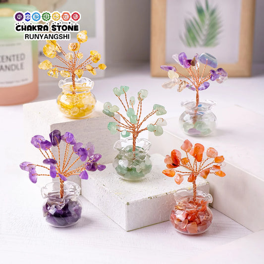 Arbre à vœux en cristal naturel – Arbre à vœux bonsaï en cristal Feng Shui de guérison Reiki pour la décoration de la maison, du bureau et de la table