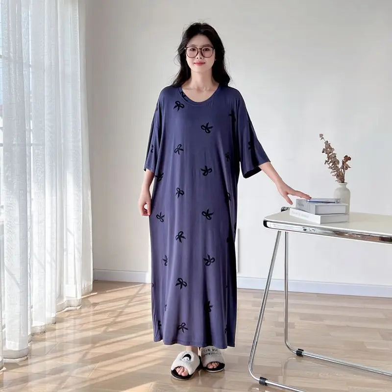 150kg Plus Size Women's T-Shirt Dress – Oversized Loose Short Sleeve Korean-Style Nightgown for Summer Homewear