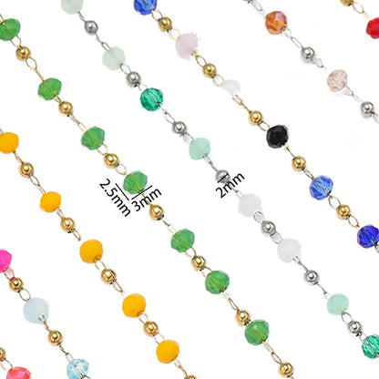 Cadena de Cuentas de Cristal de Acero Inoxidable de 1 m para Fabricación de Joyas – Cadena con Clip Multicolor para Collares, Pulseras y Manualidades DIY