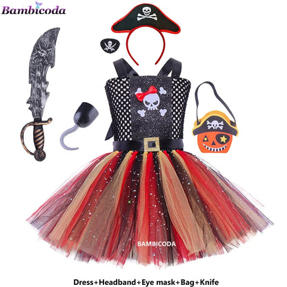 Girls Pirate Costume Dress – Fancy Cosplay Outfit for Halloween, Carnival & Party Dress-Up, Ages 3–10Y