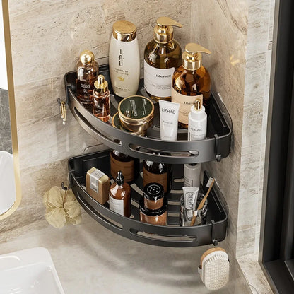 Plastic Bathroom Storage Rack – Adhesive Shower Caddy Shelf, No Drill Shampoo Holder Organizer, Corner Storage Shelf for Bathroom, Towel & Bath Accessories Rack 1/2/3pcs