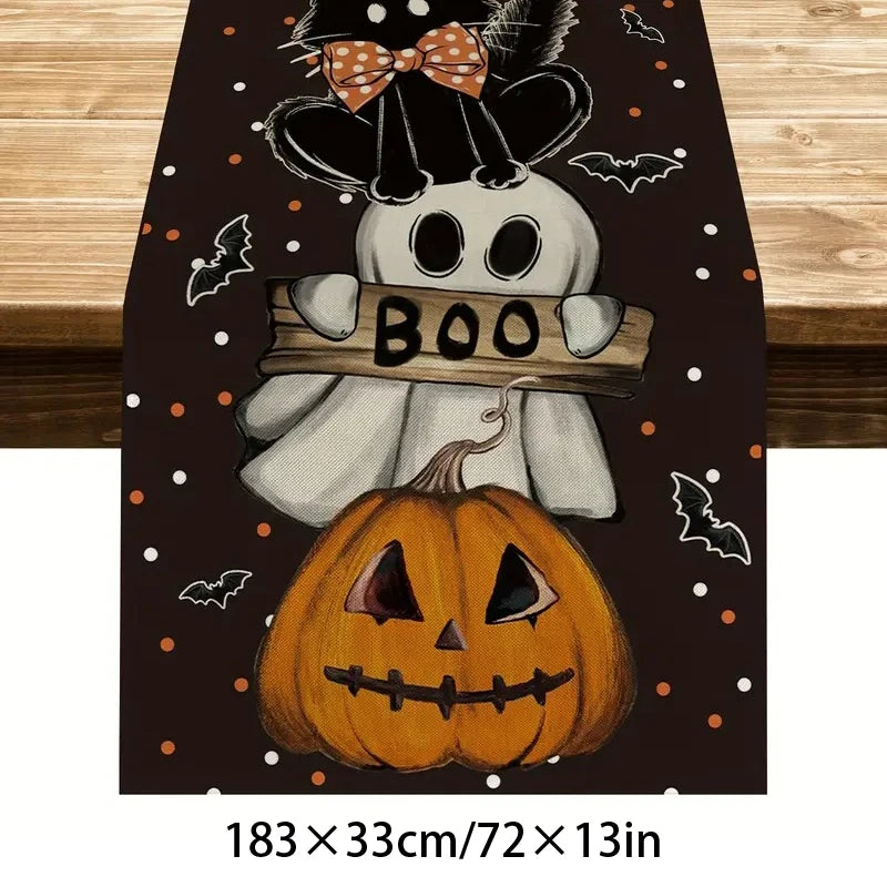 Halloween Tablecloth, Haunted House Pumpkin and Spider Web Table Cover, Spooky Dining Table Decor, Halloween Party Supplies, Indoor Home Kitchen Decoration