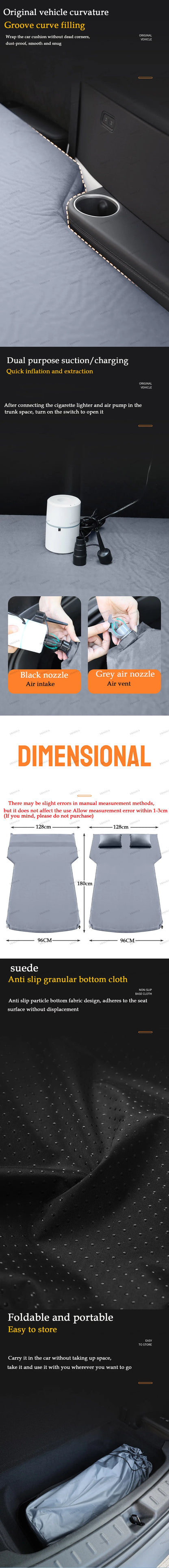 Matelas pneumatique gonflable pour Tesla Model 3 et Model Y (2017–2026) – Lit de voyage en daim pour le camping, les road trips et les aventures en plein air