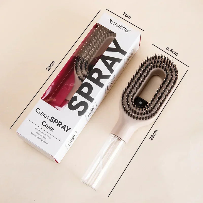 2-in-1 Detangling Spray Hair Brush with Water Mist Bottle – Anti-Static Scalp Massage Comb for All Hair Types