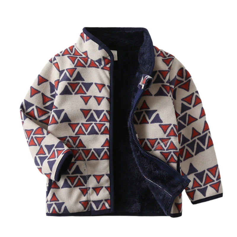 Kids Cartoon Print Fleece Jacket, Long Sleeve Warm Coat for Baby Boys and Girls, Soft Autumn Winter Outerwear for Children