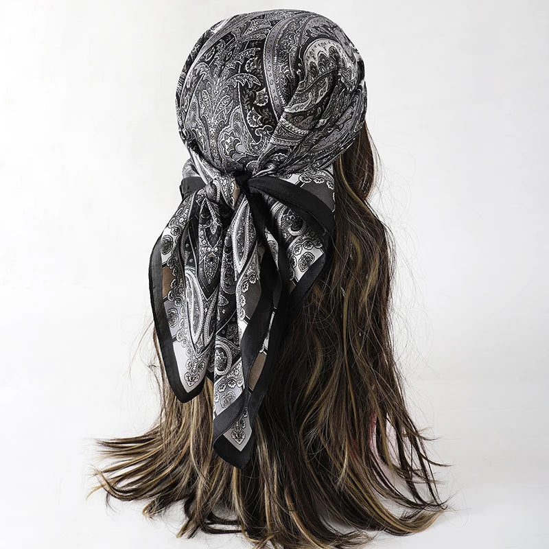 Bohemian Style Print Luxury Brand Silk Square Scarf Women Satin Shawls Neckerchief Wrap Scarves Bandana Hair Hjiab Floral