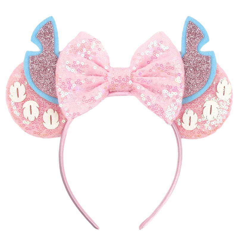 Diadema de orejas de Mickey Mouse de Lilo & Stitch – Lazo de lentejuelas de 5" Accesorio para el cabello de dibujos animados para mujeres y niñas | Diadema para fiestas y festivales