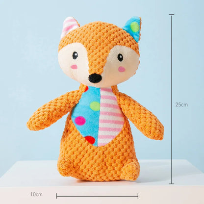 Cute Animal Plush Dog Toy – Bite-Resistant Squeaky Chew Toy with Sound for Interactive Play & Teeth Cleaning, Fox & Elephant Designs