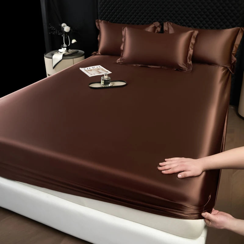 Rayon Satin Fitted Sheet – Soft Mattress Cover with Elastic Band for Single, Double, Queen & King Beds