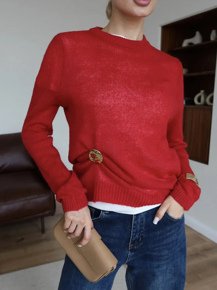 Women’s Classic Mohair Knitted Sweater Top Spring Summer Loose O-Neck Micro Sheer Cool Knit Shirt