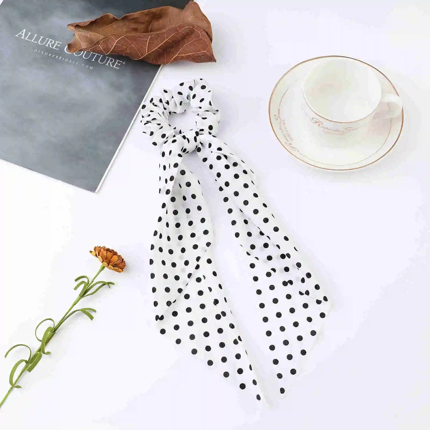 Korean Dots Scrunchie Hair Tie – Long Scarf Ponytail Elastic Hair Band for Women | Sweet Fashion Hair Accessories