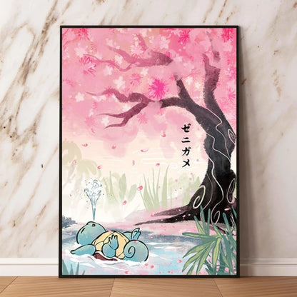 Japanese Anime Pokémon Canvas Wall Art – Pikachu, Charmander & Eevee Watercolor Poster Print Home Decor