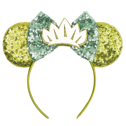 Diadema con Orejas de Rana de la Princesa Tiana – Diadema con Lazo y Corona Inspirada en Disney para Mujeres y Niñas | Accesorios para el Pelo de Festival y Niños