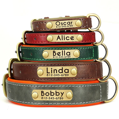 Collar de perro de piel sintética personalizado con placa de identificación grabada gratuita – Collar ajustable suave acolchado para perros pequeños, medianos y grandes