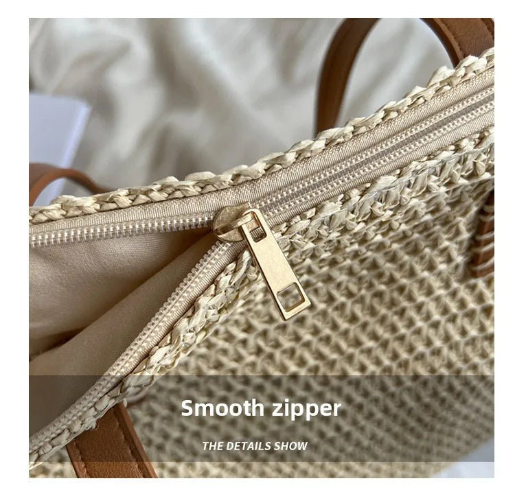 Bolso de Hombro de Paja Tejido a Mano para Mujer – Bolso Tote Bohemio de Verano para Playa, Bolso de Mano Tejido a la Moda 2025 para Viajes, Compras, Vacaciones y Uso Diario Casual