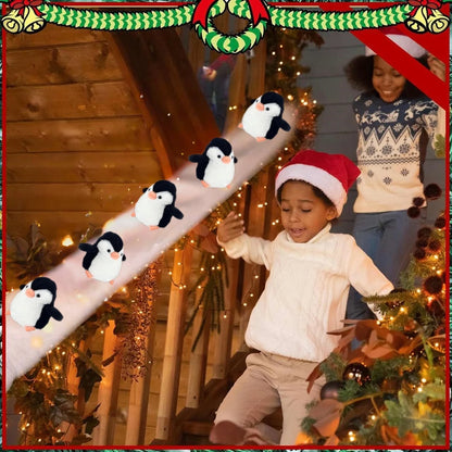 Christmas Staircase Decoration Set – Faux Snow Cotton Carpet with Sliding Penguins, DIY Holiday Decor for Stairs, Banisters & Indoor Christmas Displays