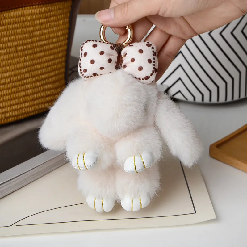 ZAKOL 15CM Fluffy Rabbit Fur Pompon Keychain – Soft Cute Bunny Plush Key Ring & Bag Charm, Adorable Gift Accessory for Girls
