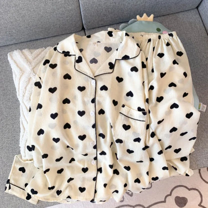 Pijama de 2 piezas a cuadros con bordado de perro para mujer - Estilo coreano, suave, de manga larga, ropa de dormir y de estar para otoño