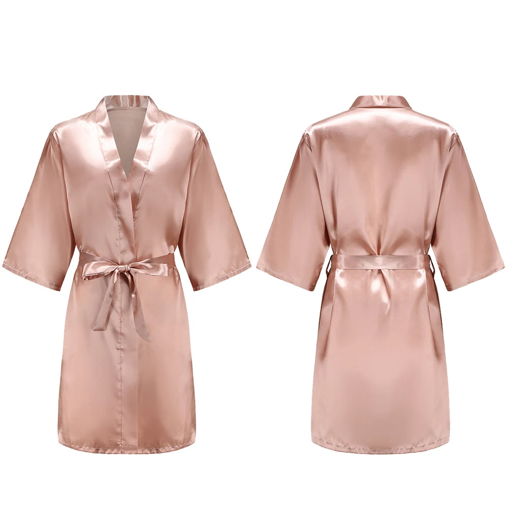 Bata de satén para mujer – Batín sedoso corto para dama de honor para la novia y fiesta de bodas | Kimono elegante para dormir