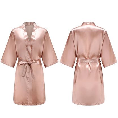 Bata de satén para mujer – Batín sedoso corto para dama de honor para la novia y fiesta de bodas | Kimono elegante para dormir