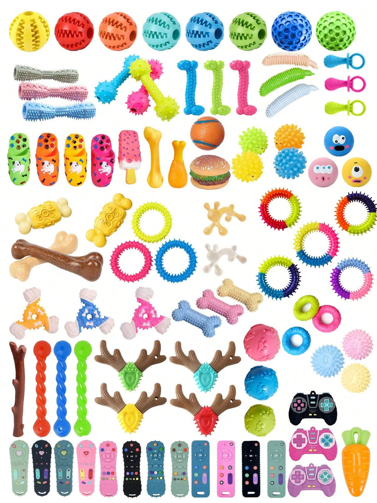100PCS Random Plush & TPR Dog Toy Set – Knot Chew & Squeaky Toys for Teeth Cleaning, Teething, Chewing & Interactive Play