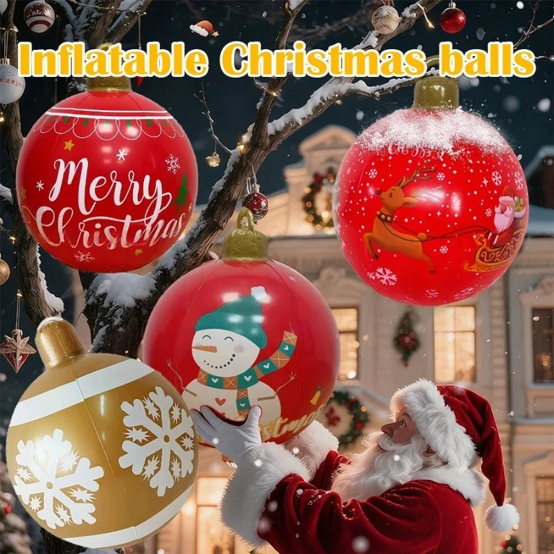32-Inch Giant PVC Inflatable Christmas Ball Ornament – Large Outdoor Xmas Blow-Up Decoration for Christmas Parties, Yard & Holiday Decor
