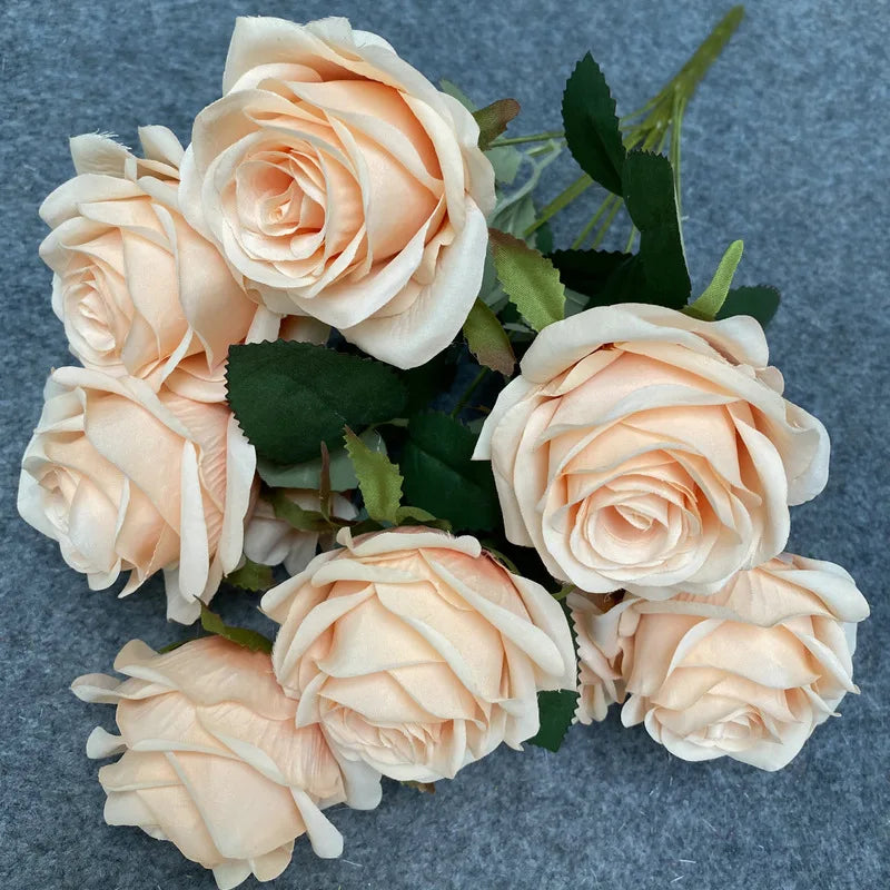 9 Heads Artificial Camellia Rose Bouquet – Realistic Faux Flowers for Wedding Decor, Party Displays, Home Decoration & Floral Gifts