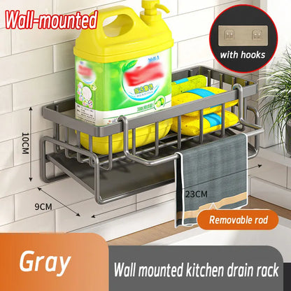 Soporte de esponja de acero inoxidable para fregadero – Escurridor de cocina y organizador de jabón para almacenamiento en el fregadero