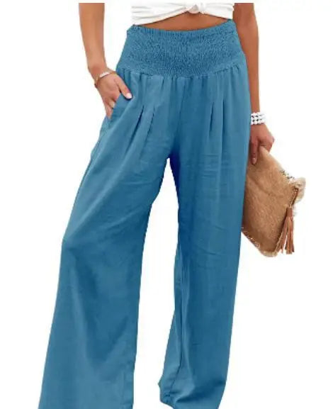 Pantalon ample décontracté pour femme, taille mi-haute avec cordon de serrage, style européen et américain, idéal pour la plage au printemps et en été
