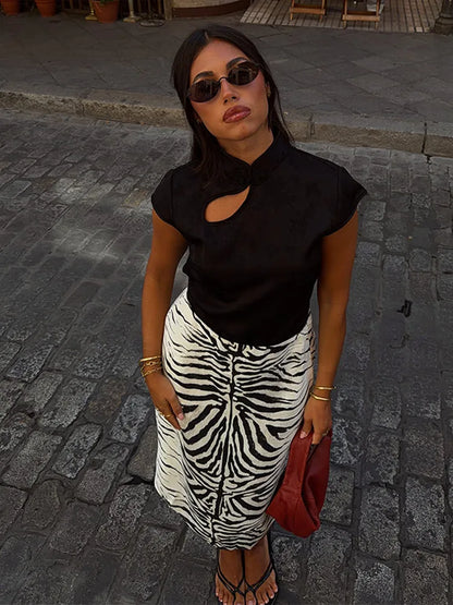 Women’s Zebra Print Midi Skirt – High-Waist Straight Pencil Skirt, Vintage Animal Pattern Bottom for Elegant Casual Autumn Streetwear