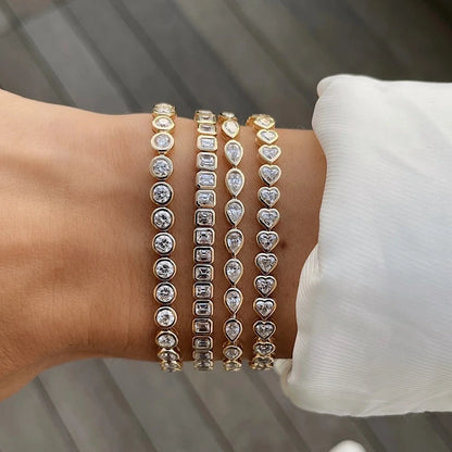Pulsera de tenis 5A CZ – Pulsera geométrica de cristal de circonita cúbica con bisel para mujer | Joyería de moda clásica de lujo
