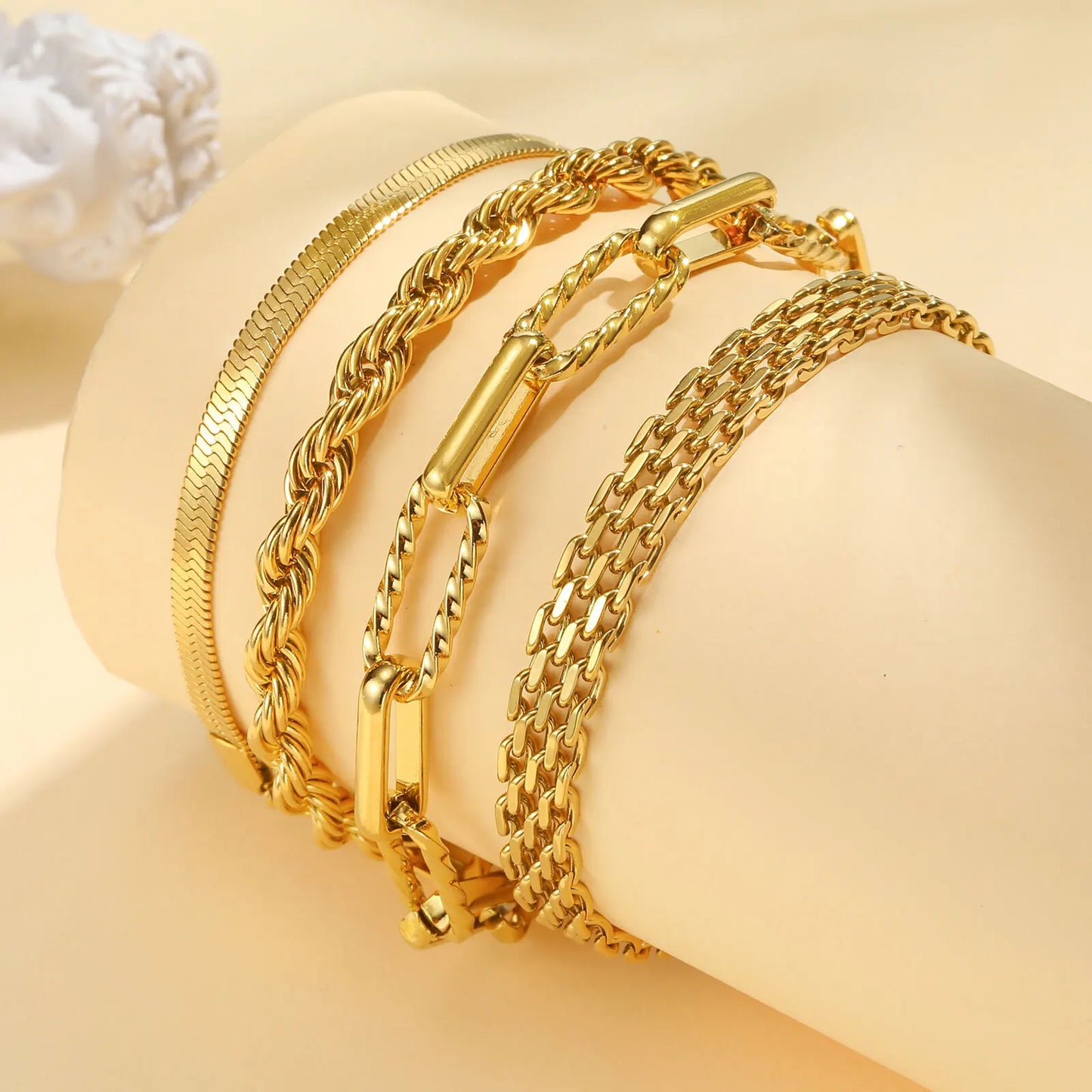 Waterproof Stainless Steel Chain Bracelet – Gold Plated Stackable Link Bracelet for Women | Trendy Fashion Jewelry Gift