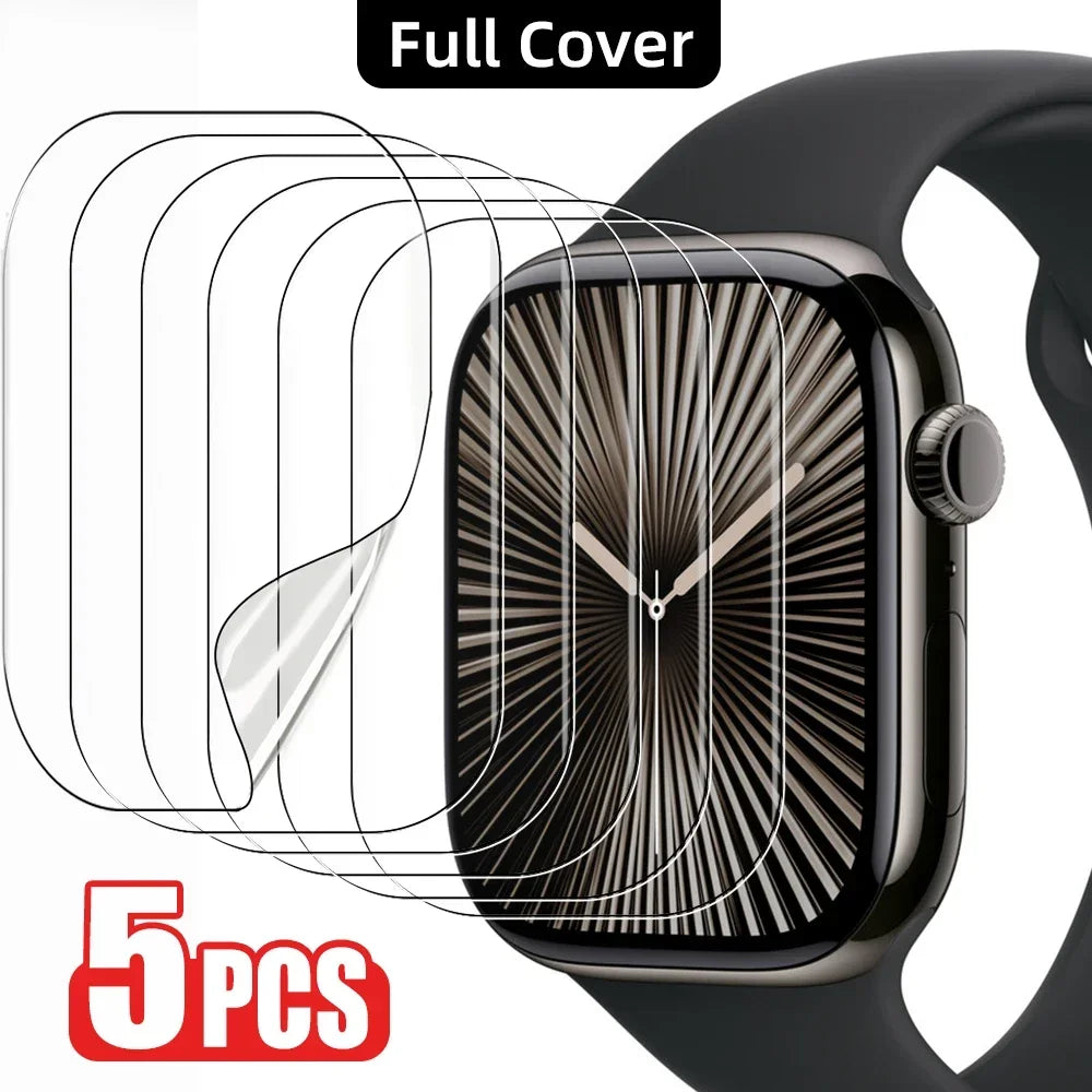 Paquete de 5 protectores de pantalla para Apple Watch Series 10, 9, 8, 7, SE y Ultra 2 – Película protectora HD resistente a los arañazos para modelos de 40mm a 49mm