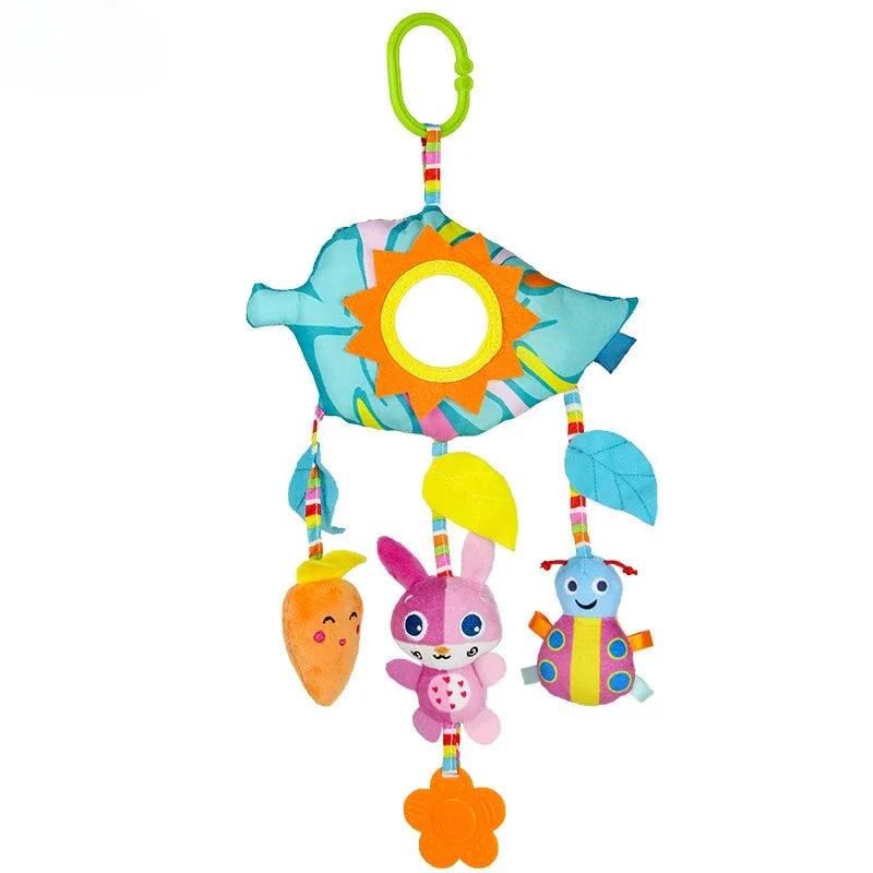 Peluche de actividades "Bebé Arcoíris" – Juguete sensorial colgante para cochecito para 0-12 meses, juguete móvil para asiento de coche y cuna, juguete de viaje suave y educativo para el desarrollo y juego del recién nacido.