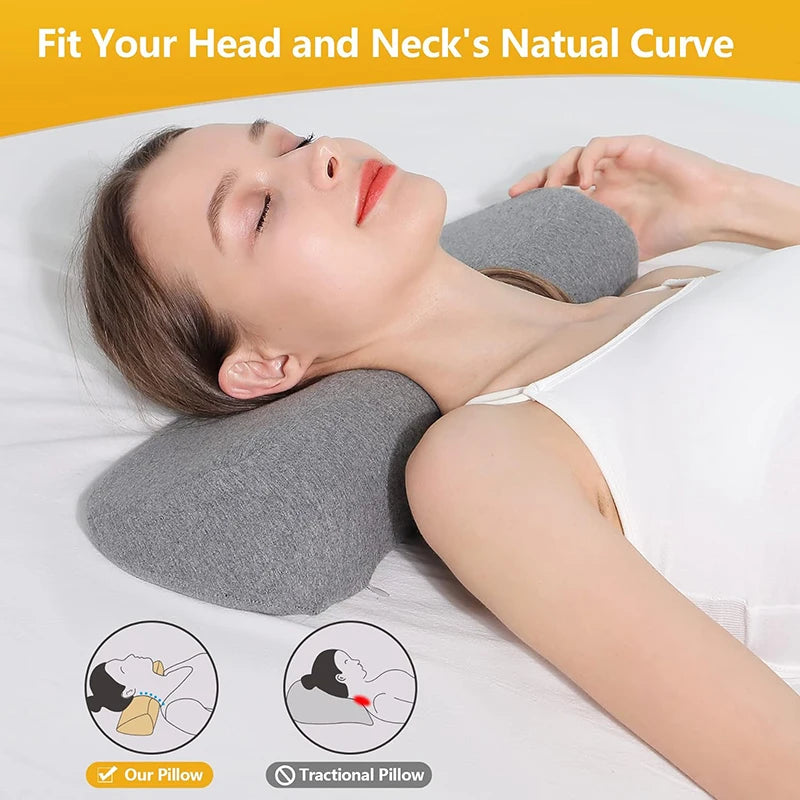 Almohada cervical de espuma viscoelástica – Almohada ergonómica contorneada para soporte de cuello, almohada ortopédica para dormir para quienes duermen de lado, boca arriba y boca abajo, cojín de cama para alivio de presión