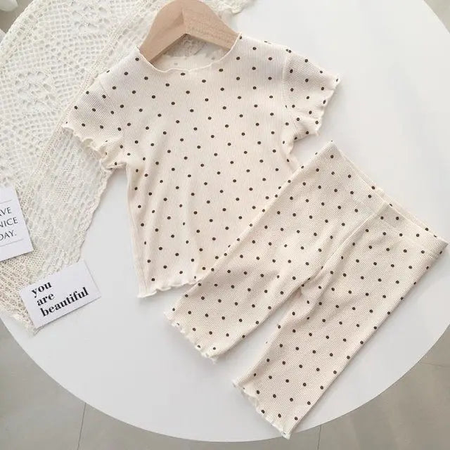 Korean Style Girls Summer Pajama Set – Floral Print Short Sleeve T-Shirt & Shorts Outfit for Kids 1–8 Years