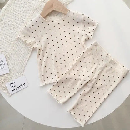 Korean Style Girls Summer Pajama Set – Floral Print Short Sleeve T-Shirt & Shorts Outfit for Kids 1–8 Years