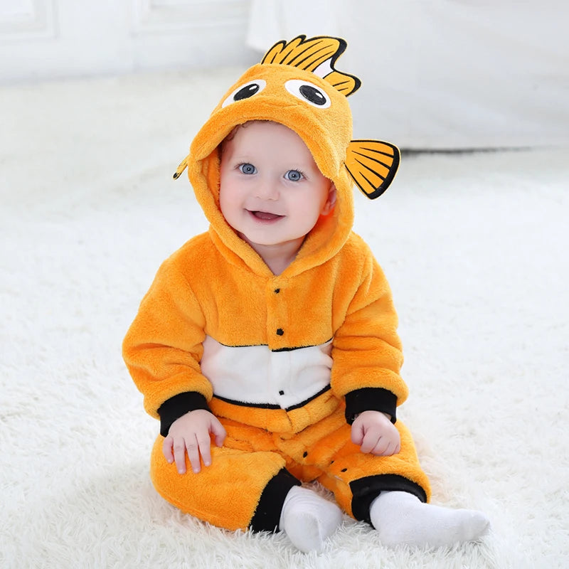 Nemo Baby Romper Onesie – Cute Hooded Cartoon Pajamas & Cosplay Costume for Newborn Boys & Girls