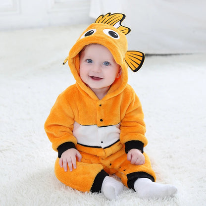 Nemo Baby Romper Onesie – Cute Hooded Cartoon Pajamas & Cosplay Costume for Newborn Boys & Girls