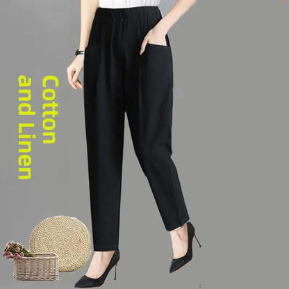 Women's Summer Cotton Harem Pants – Lightweight Loose High-Waist Cropped Trousers, Korean-Style Casual Plus Size Pants