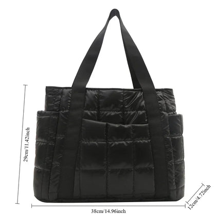 Sac à bandoulière matelassé pour femmes – Grand sac fourre-tout en nylon pour l'hiver 2025, motif en coton chaud, sac à main de voyage décontracté et tendance