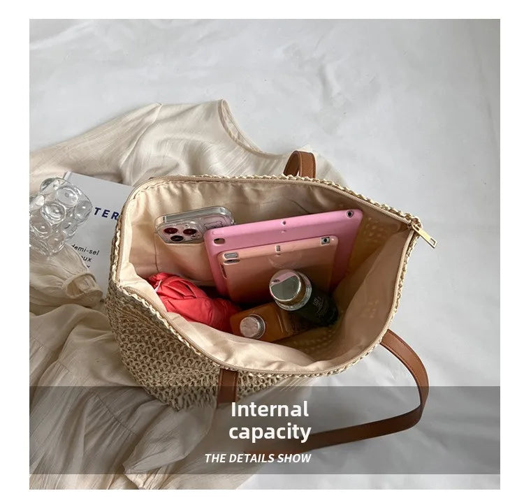 Bolso de Hombro de Paja Tejido a Mano para Mujer – Bolso Tote Bohemio de Verano para Playa, Bolso de Mano Tejido a la Moda 2025 para Viajes, Compras, Vacaciones y Uso Diario Casual