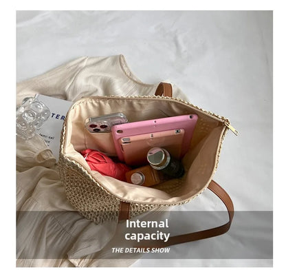 Bolso de Hombro de Paja Tejido a Mano para Mujer – Bolso Tote Bohemio de Verano para Playa, Bolso de Mano Tejido a la Moda 2025 para Viajes, Compras, Vacaciones y Uso Diario Casual