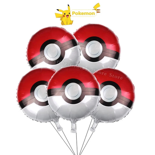 Globos de papel de aluminio de Pokémon Pokéball de 5 piezas - Bonitos globos de helio para fiestas de cumpleaños de niños y niñas y decoraciones de baby shower