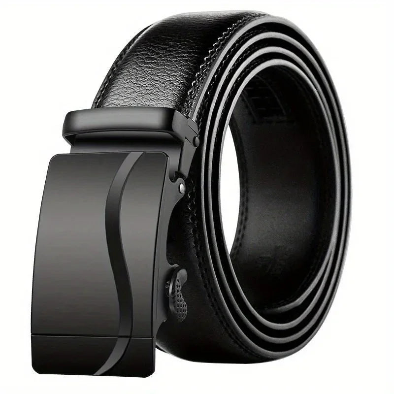 Men's Fashion Automatic Buckle Belt – Business-Style PU Leather Black Waist Strap for Jeans, Casual & Formal Wear